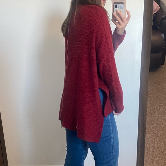 Altar'd State red oversized crewneck sweater zipper back size women's small - Picture 7 of 7